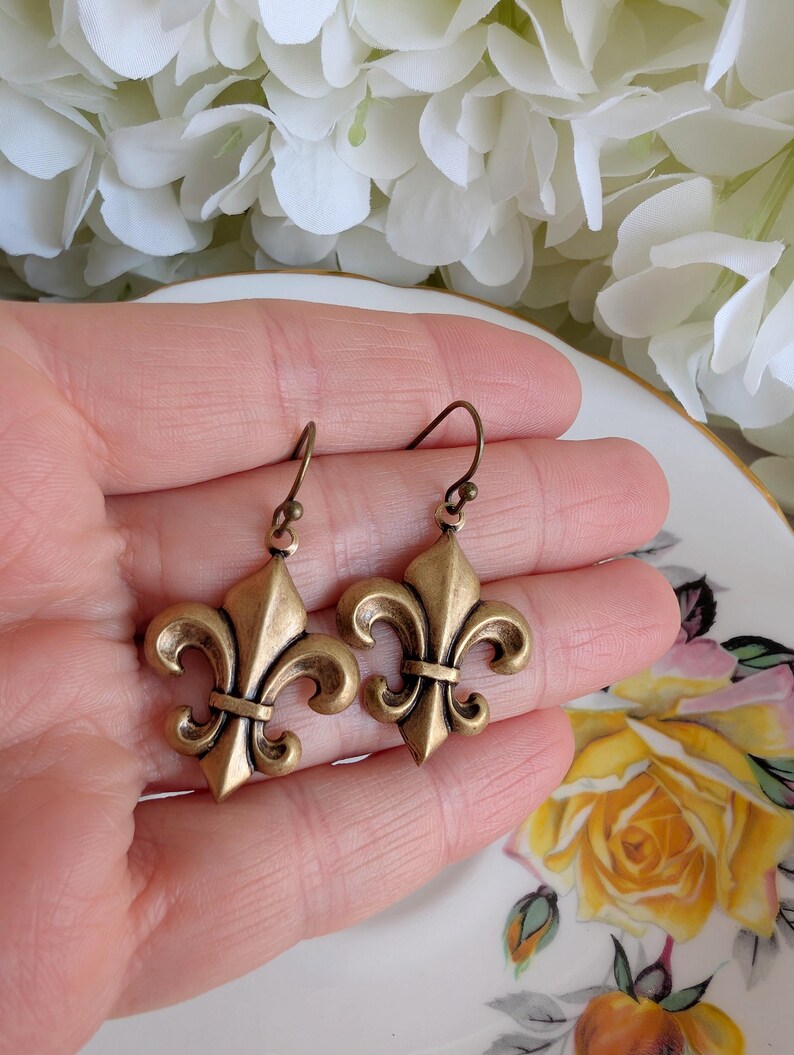 Handmade Fleur de Lis Earrings | Vintage Brass French Jewelry
