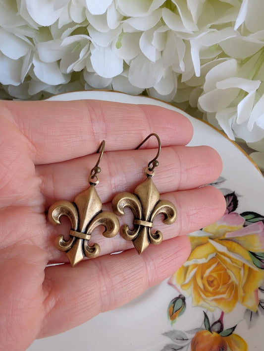 Handmade Fleur de Lis Earrings | Vintage Brass French Jewelry