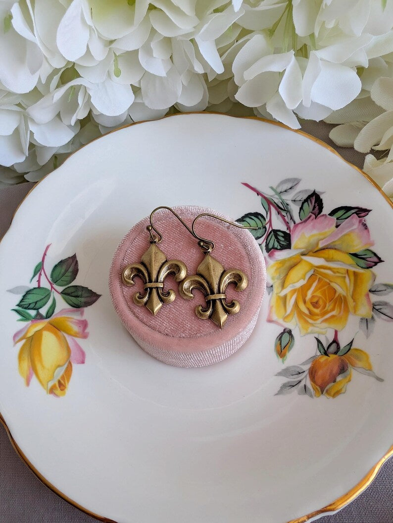 Handmade Fleur de Lis Earrings | Vintage Brass French Jewelry