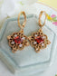 Gold Plated Filigree Dangle Earrings with Red, Green or Blue CZ Stones
