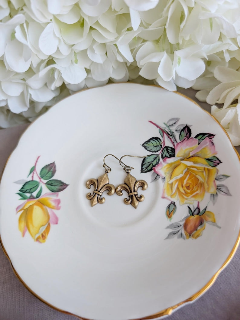 Handmade Fleur de Lis Earrings | Vintage Brass French Jewelry