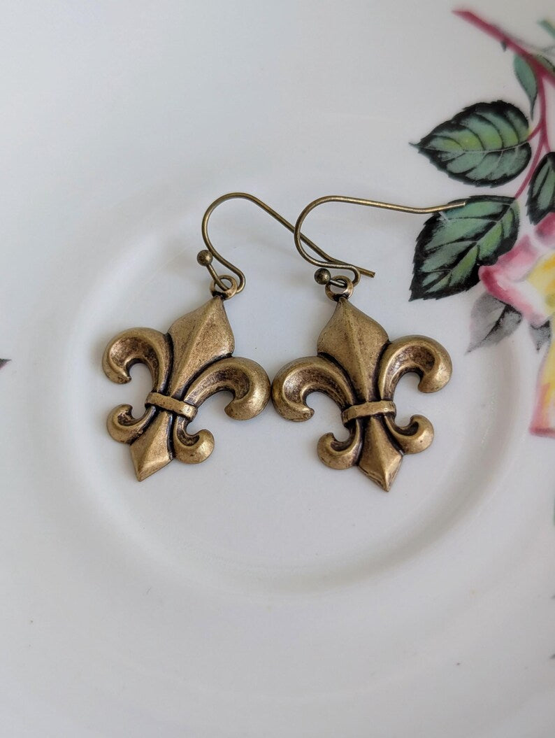Handmade Fleur de Lis Earrings | Vintage Brass French Jewelry