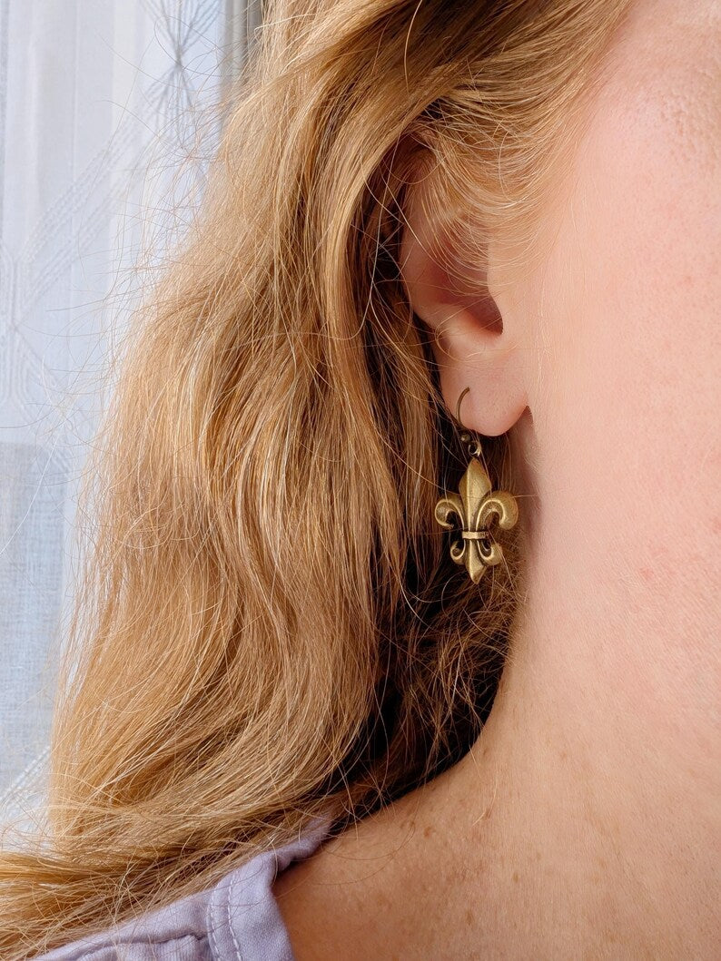 Handmade Fleur de Lis Earrings | Vintage Brass French Jewelry