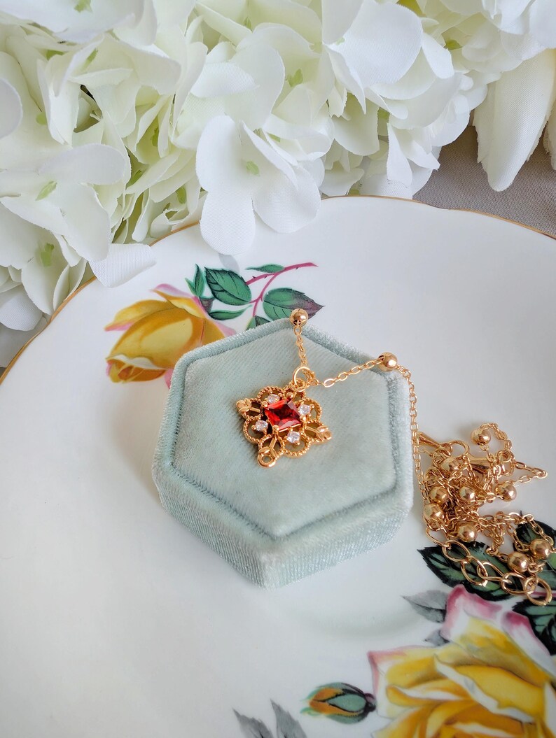 Gold Plated Filigree Necklace, Vintage Style Cubic Zirconia Pendant