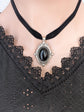 Gothic Black Obsidian Choker – Silver Vintage Pendant, Velvet Ribbon