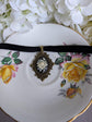Victorian Rose Cameo Choker Necklace, Black Velvet Gothic Pendant