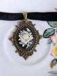 Victorian Rose Cameo Choker Necklace, Black Velvet Gothic Pendant