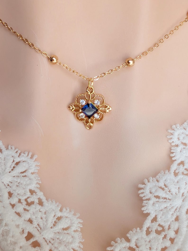 Gold Plated Filigree Necklace, Vintage Style Cubic Zirconia Pendant