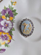 Hummingbird Cameo Brooch: Lacy Silvertone Vintage Style Pin
