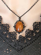 Oval Carnelian Necklace, Gothic Lacy Pendant, Handmade Jewelry