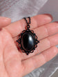 Oval Obsidian Necklace, Gothic Lacy Pendant, Handmade Jewelry