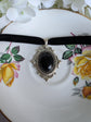 Gothic Black Obsidian Choker – Silver Vintage Pendant, Velvet Ribbon