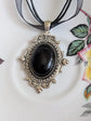 Carnelian Choker Necklace, Silver Gothic Pendant, Black Organza Ribbon