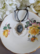 Carnelian Choker Necklace, Silver Gothic Pendant, Black Organza Ribbon