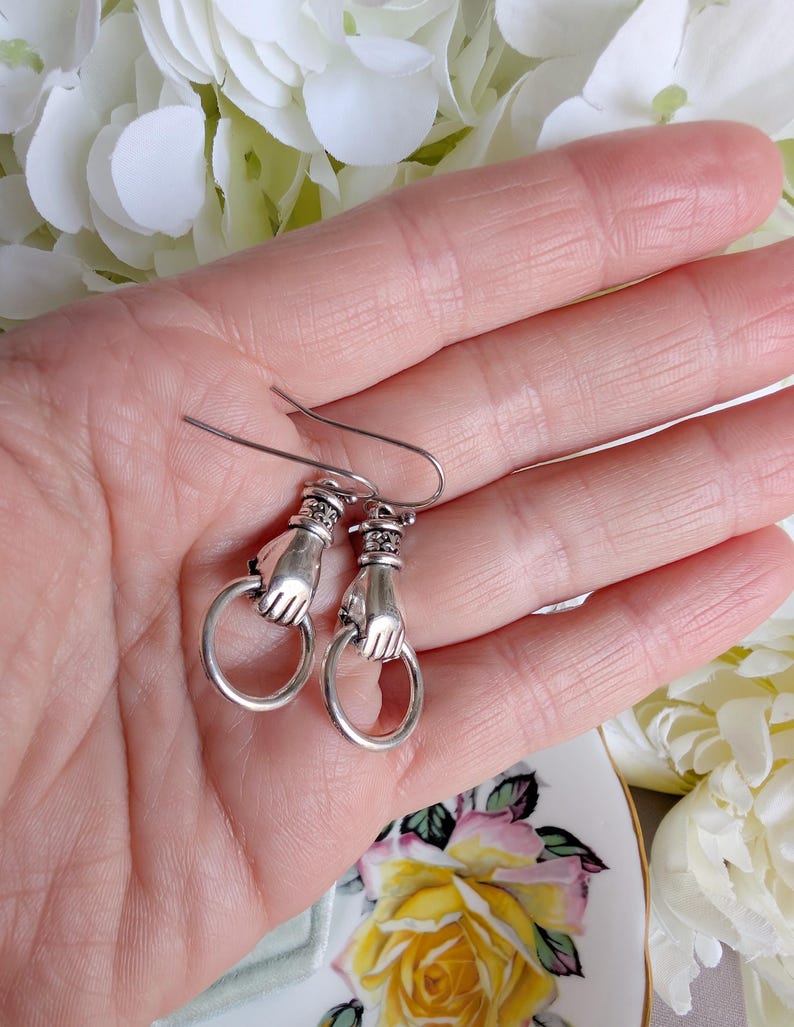 Victorian Hand Earrings – Silver Gothic Vintage Style Jewelry