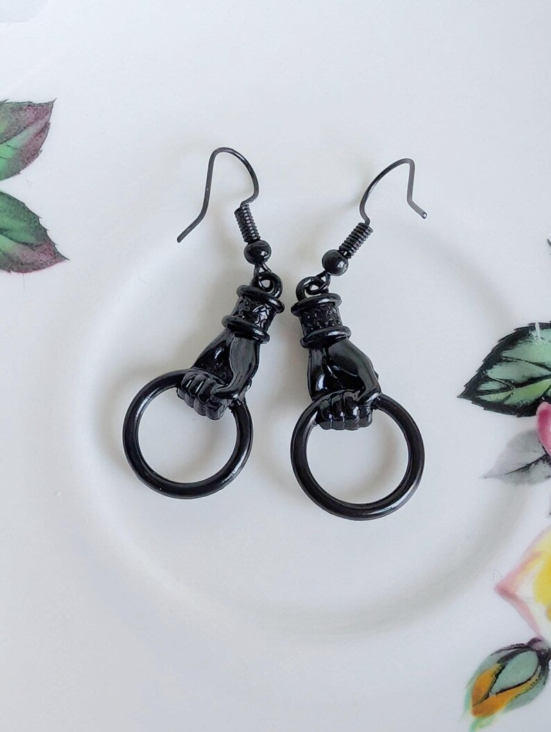Black Victorian Hand Earrings, Gothic Vintage Inspired Jewelry