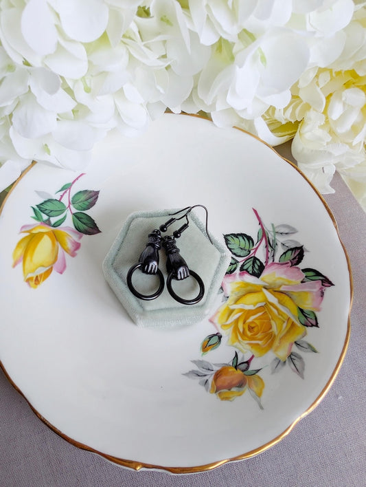 Black Victorian Hand Earrings, Gothic Vintage Inspired Jewelry