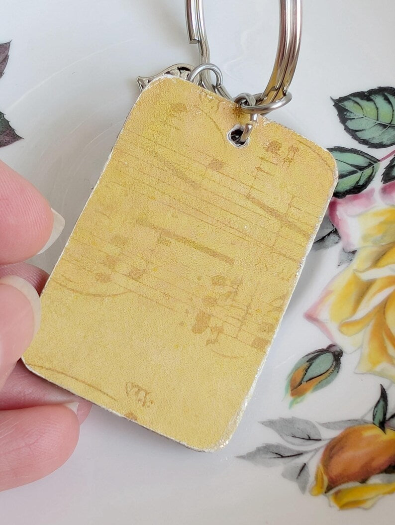 Guardian Angel Keychain | Vintage Decoupage Wood | Personalized Gift