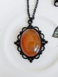 Oval Carnelian Necklace, Gothic Lacy Pendant, Handmade Jewelry