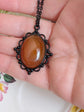 Oval Carnelian Necklace, Gothic Lacy Pendant, Handmade Jewelry