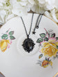 Oval Obsidian Necklace, Gothic Lacy Pendant, Handmade Jewelry