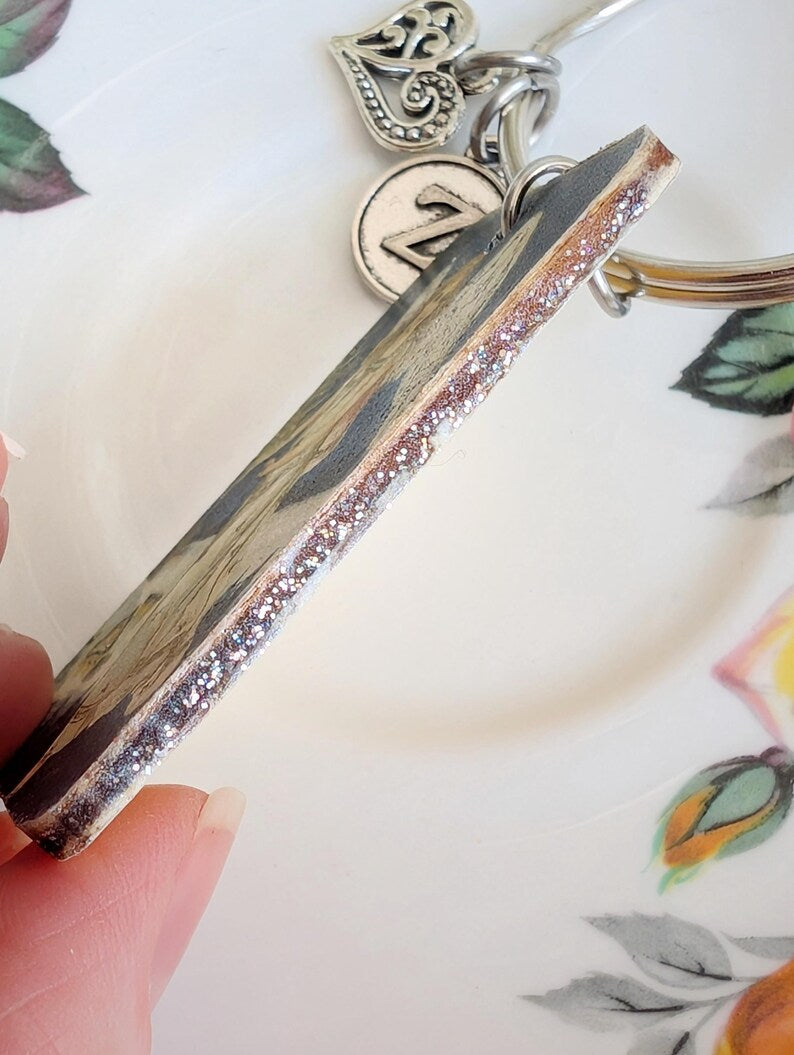 Guardian Angel Keychain | Vintage Decoupage Wood | Personalized Gift