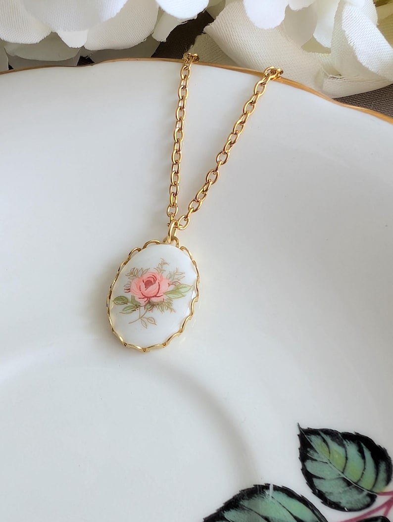 Blue Rose Necklace, Vintage Floral Pendant, Historical Costume Jewelry