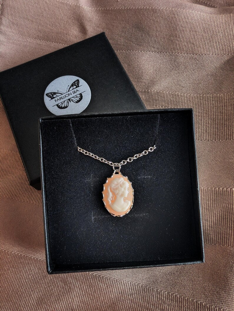 Gold Cameo Necklace, Dainty Blue Portrait Pendant, Vintage Style Handmade Jewelry