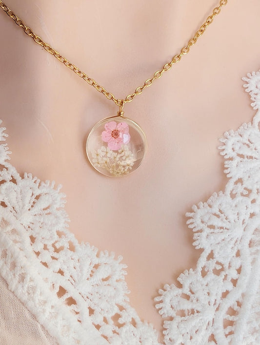 Pressed Flower Pendant Necklace | Real Forget-Me-Not Botanical Jewelry