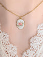Vintage 1980s Pink Rose Necklace - Limoges Style Porcelain on White Background