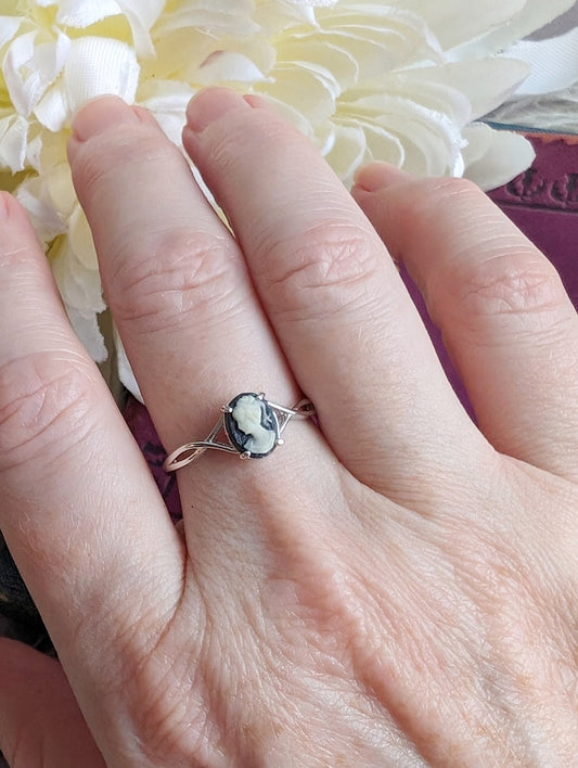 Sterling Silver Cameo Ring, Victorian Jewelry, Adjustable Size