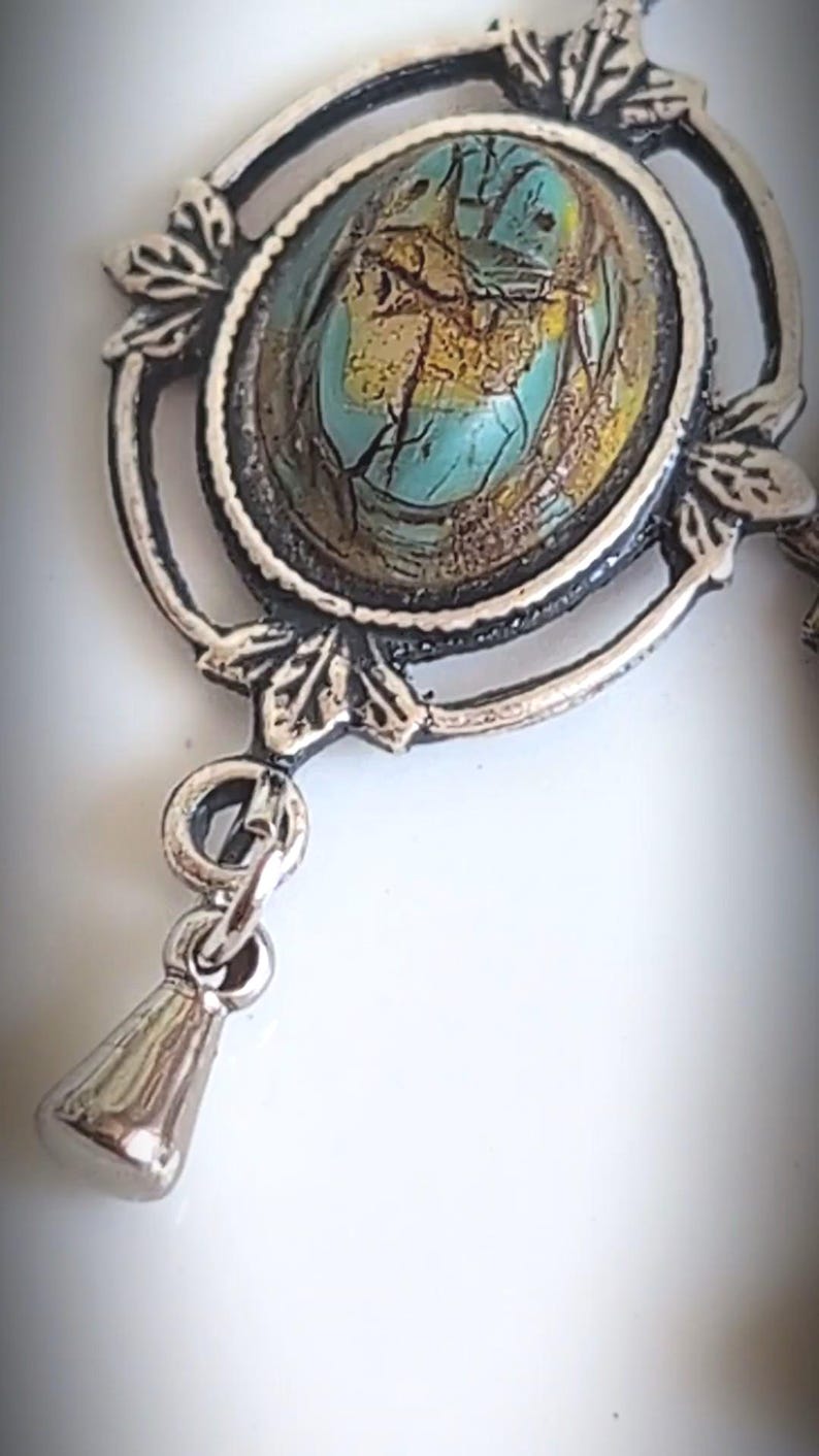 Scarab Earrings with Silver Ox Leaf Frame Pendants, Art Deco Jewelry with Egyptian Inspiration
