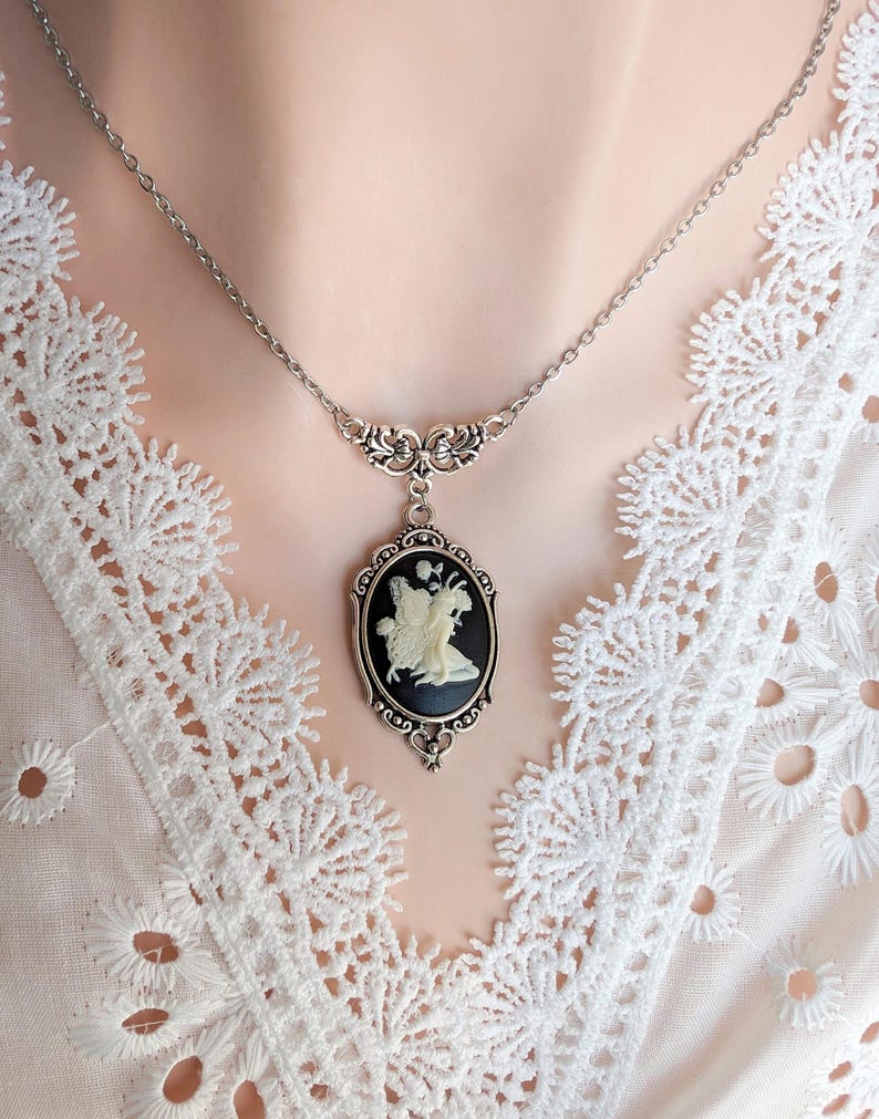 Fairy Cameo Necklace, Antiqued Silver Woodland Fae Jewelry Gift