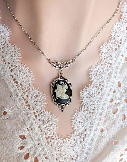 Fairy Cameo Necklace, Antiqued Silver Woodland Fae Jewelry Gift
