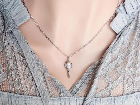 Dainty Blue & White Cameo Necklace, Silver Leaf Victorian Jewelry Gift