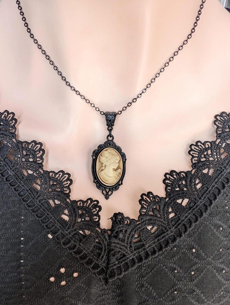 Gothic Sepia Cameo Necklace: Victorian Steampunk Jewelry