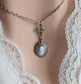 Blue Cameo Necklace: Silver Fleur de Lys Victorian Style Pendant