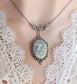 Blue Hummingbird Cameo Necklace, Art Nouveau Bird Pendant Jewelry