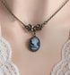 Blue Cameo Necklace: Vintage Lady Portrait in Oxidized Brass Pendant