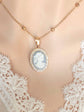 Handmade Gold Blue Lady Cameo Necklace with CZ Halo on Station Chain