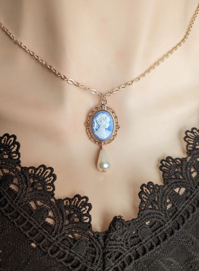 Pearl Cameo Necklace: 14K Rose Gold Plated Victorian Pendant