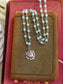 Silver Rose Necklace: Aqua Chalcedony Rosary Chain Pendant