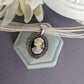 Vintage-Inspired Cameo Choker, Antique Silver Pendant on Organza Ribbon Necklace