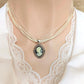 Vintage-Inspired Cameo Choker, Antique Silver Pendant on Organza Ribbon Necklace