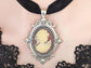 Gothic Cameo Choker Necklace, Vintage Setting on Black Velvet Ribbon