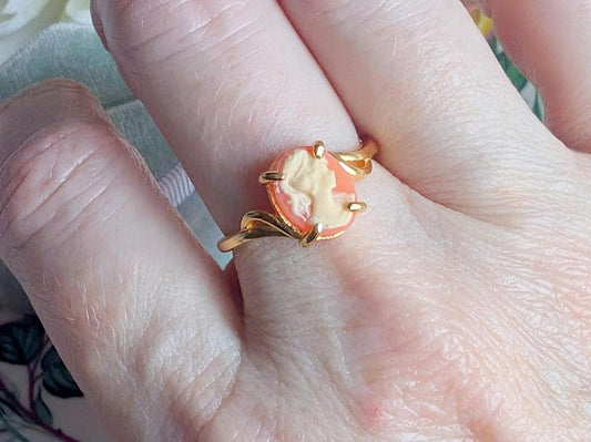 Carnelian Cameo Ring, Gold Vermeil Victorian Adjustable