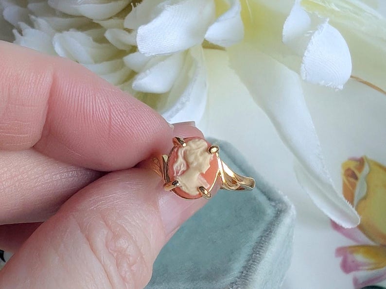 Carnelian Cameo Ring, Gold Vermeil Victorian Adjustable
