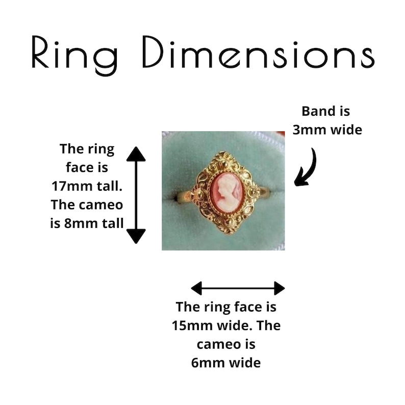 Cameo Ring Carnelian Lady in Golden Brass, Victorian Jewelry, Adjustable