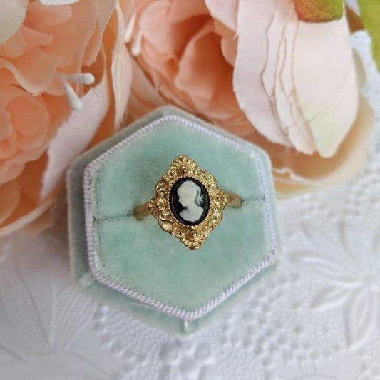 Victorian Style Cameo Ring, Gold plated with Adjustable Band