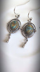 Scarab Earrings with Silver Ox Leaf Frame Pendants, Art Deco Jewelry with Egyptian Inspiration